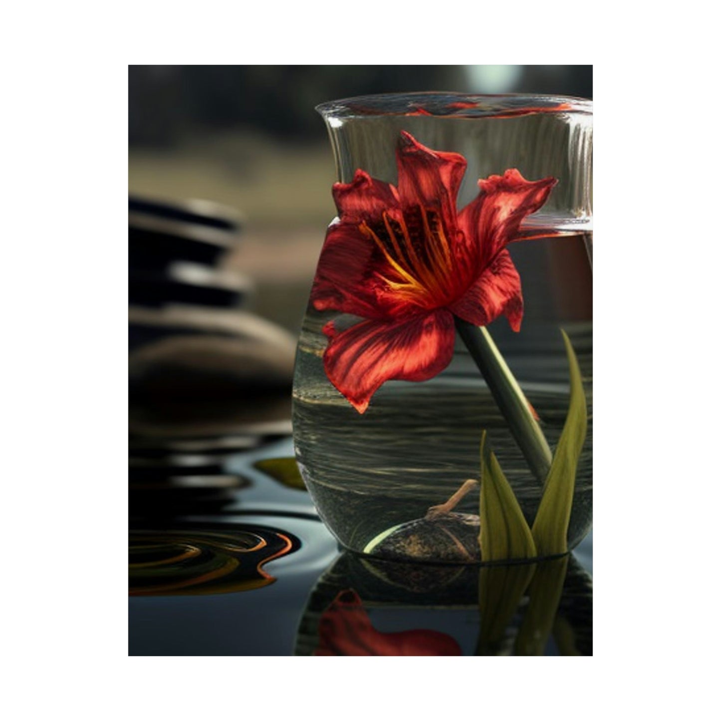 Premium Matte Vertical Posters Red Lily in a Glass vase 4