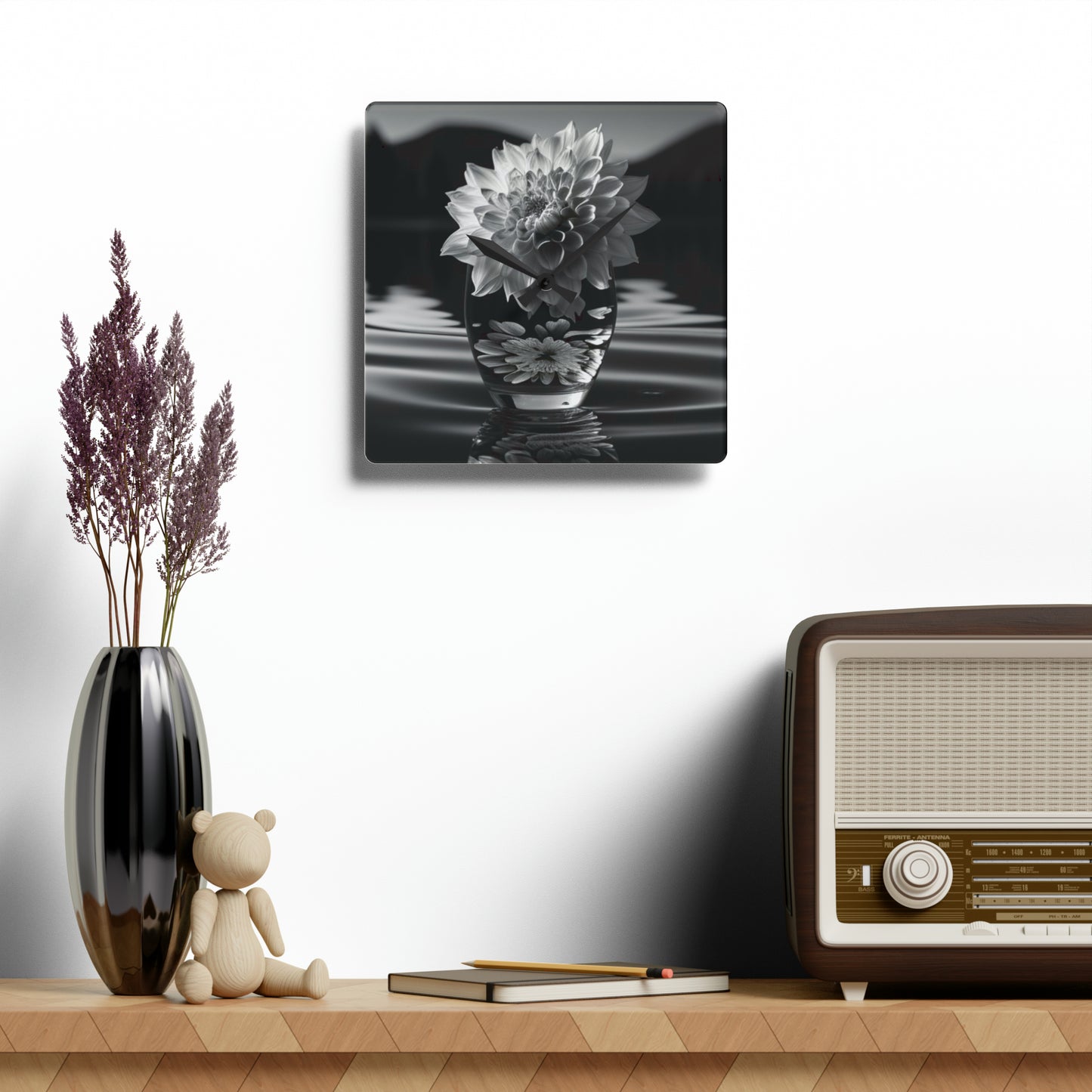 Acrylic Wall Clock White Dahlia 4