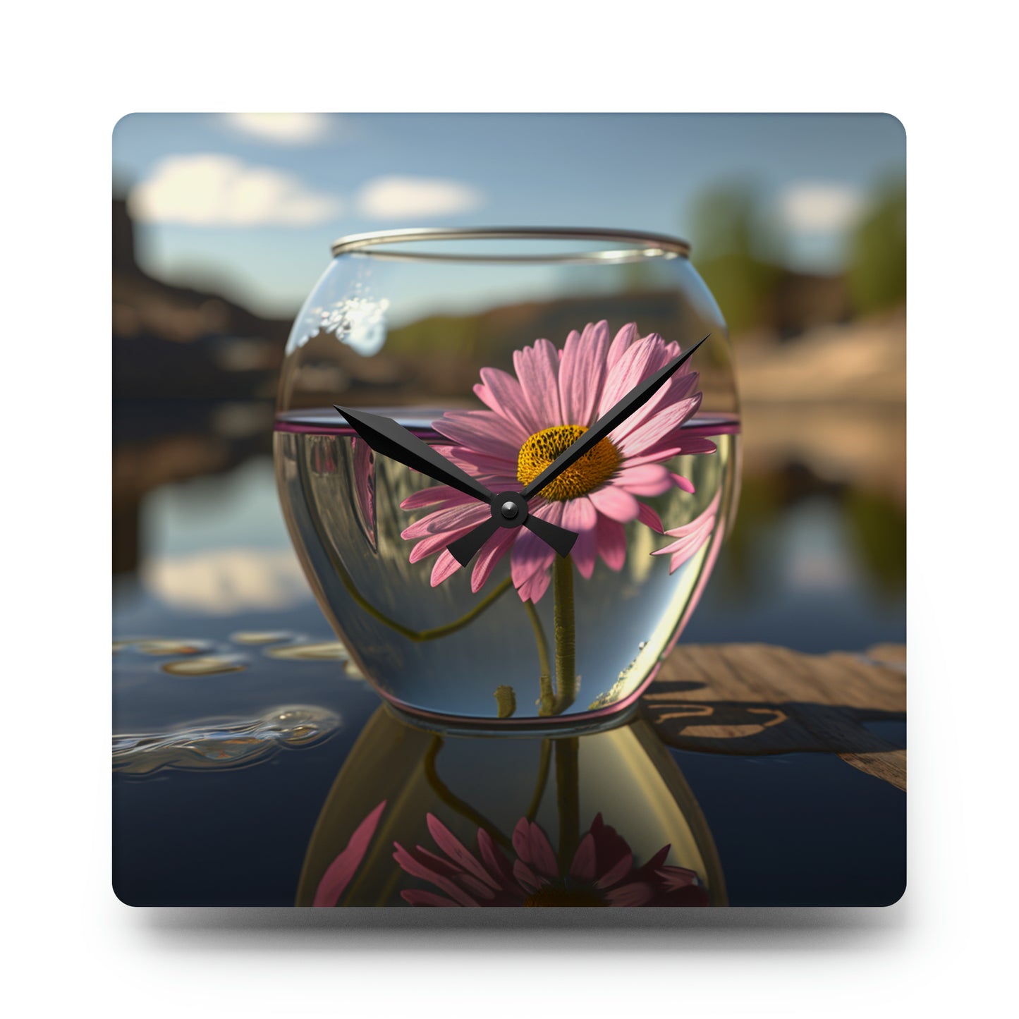 Acrylic Wall Clock Daisy in a vase 1