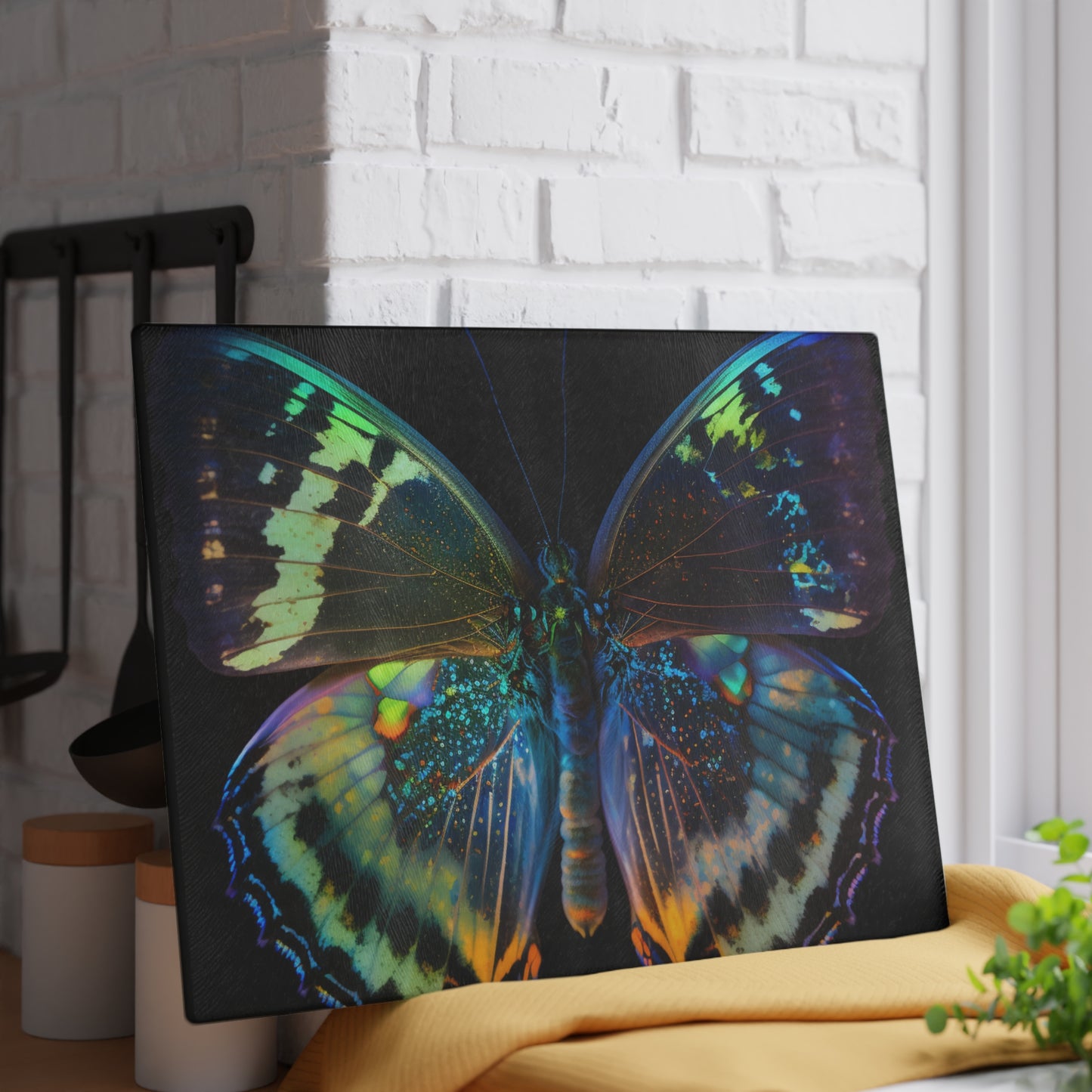 Glass Cutting Board Neon Butterfly Flair 4