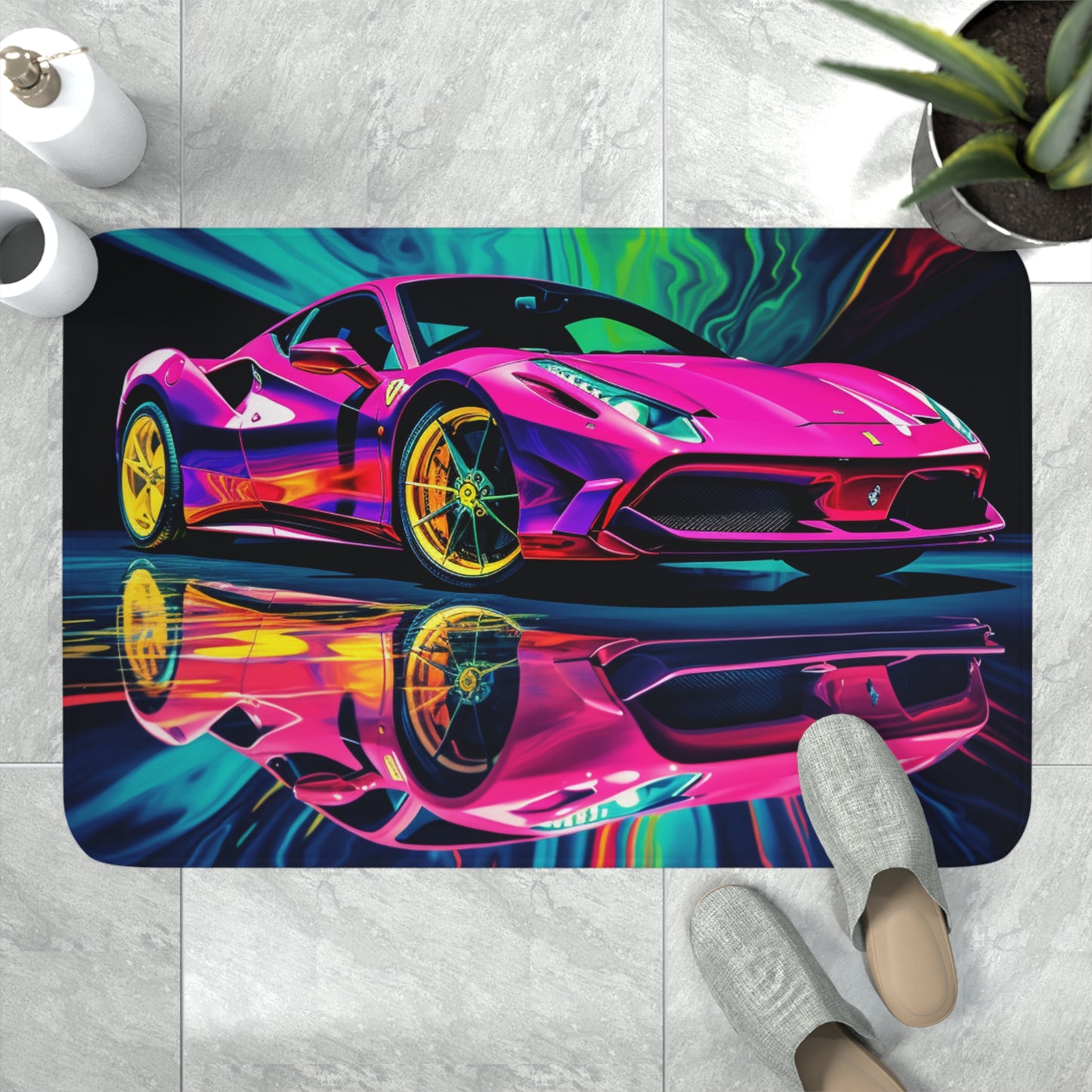 Memory Foam Bath Mat Pink Ferrari Macro 4