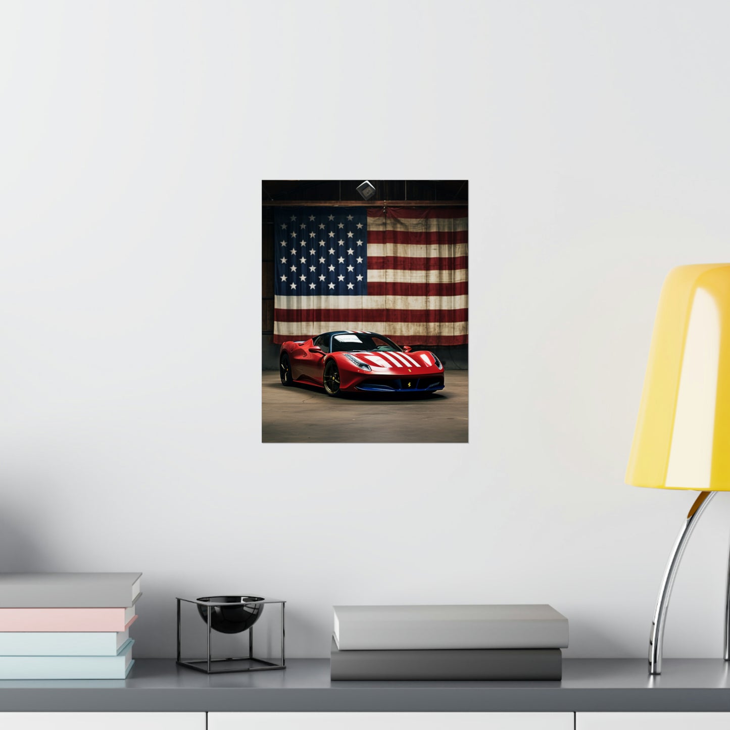 Premium Matte Vertical Posters American Flag Farrari 4