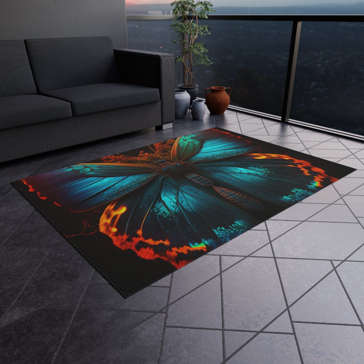 Outdoor Rug  Neon Butterfly Flair 3