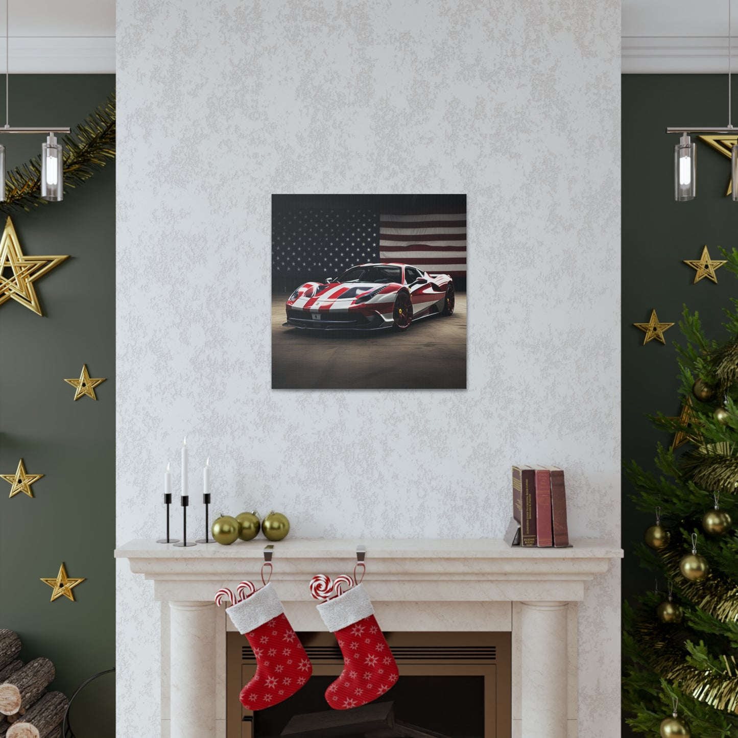 Canvas Gallery Wraps American Flag Background Ferrari 2