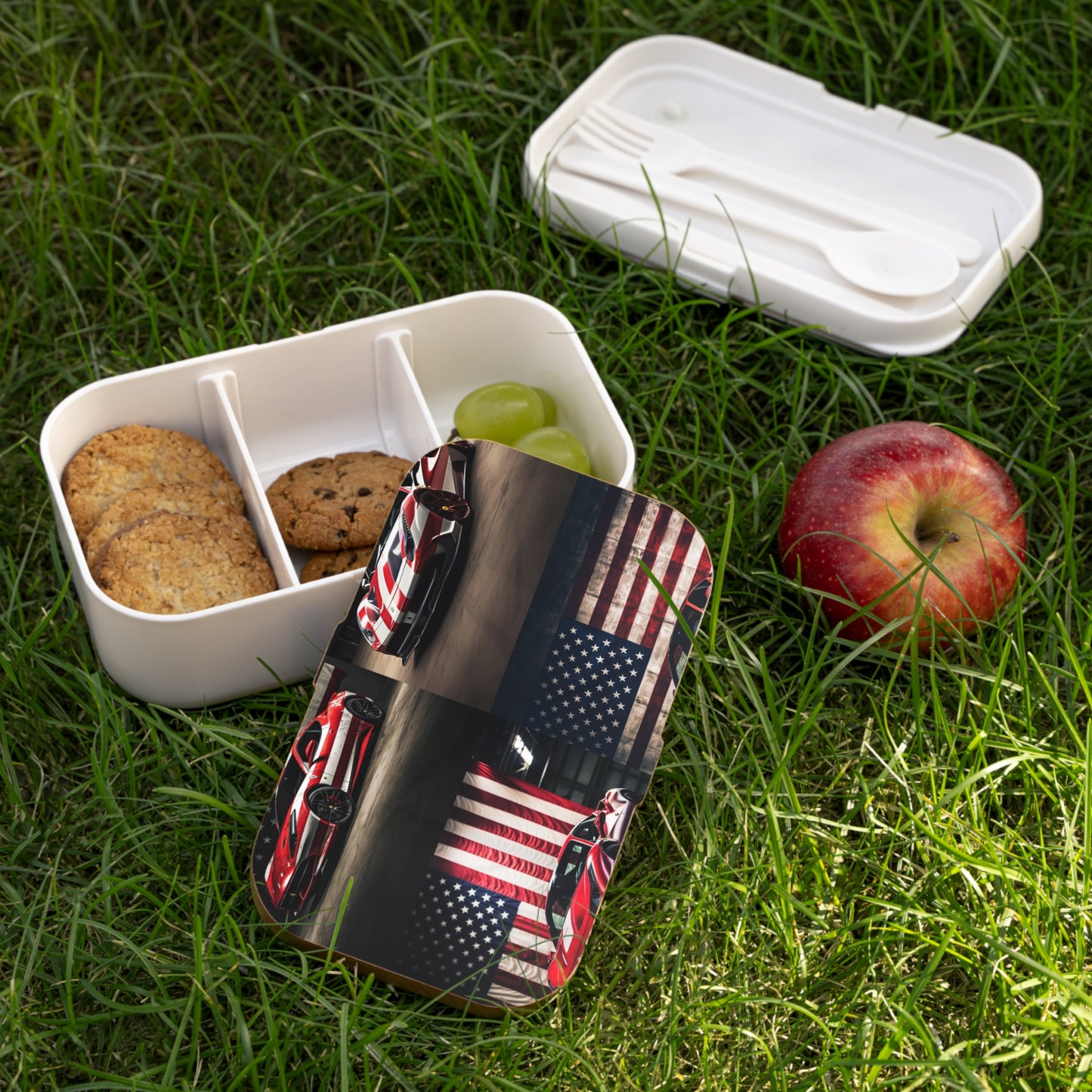 Bento Lunch Box American Flag Background Ferrari 5