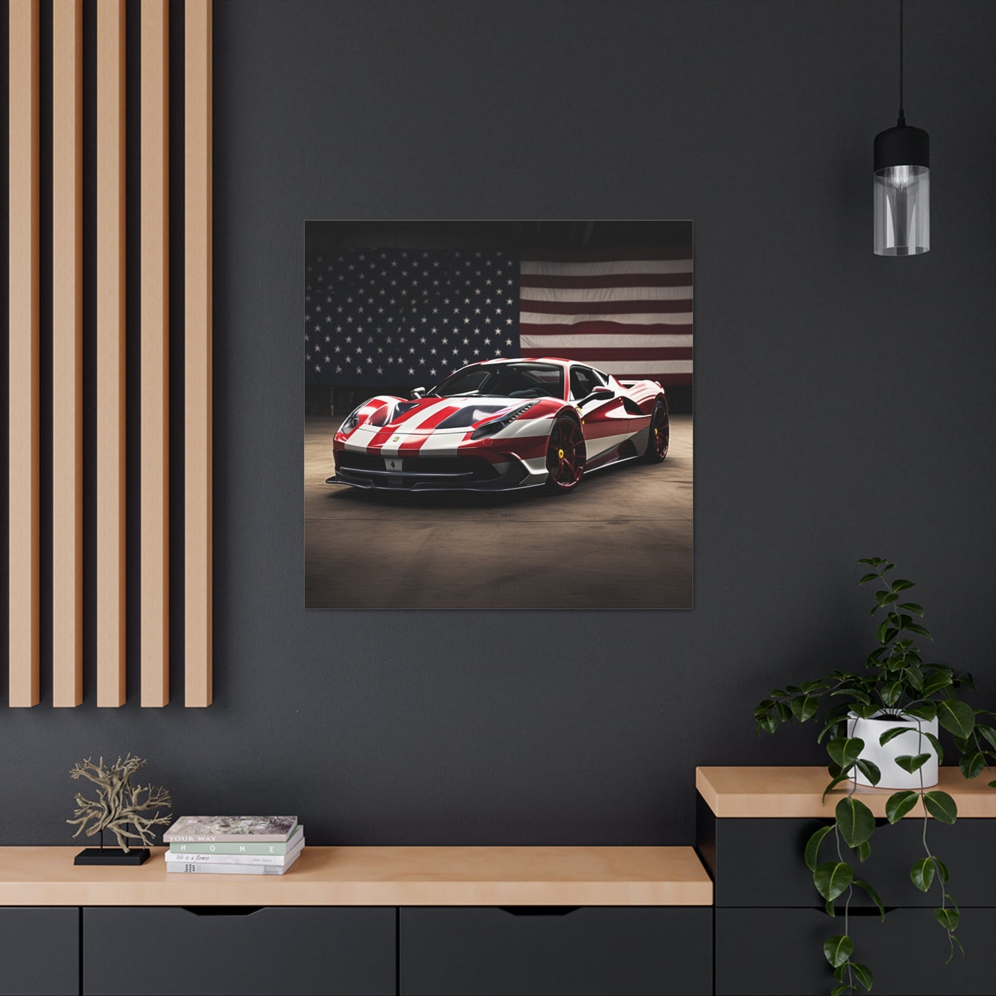 Canvas Gallery Wraps American Flag Background Ferrari 2