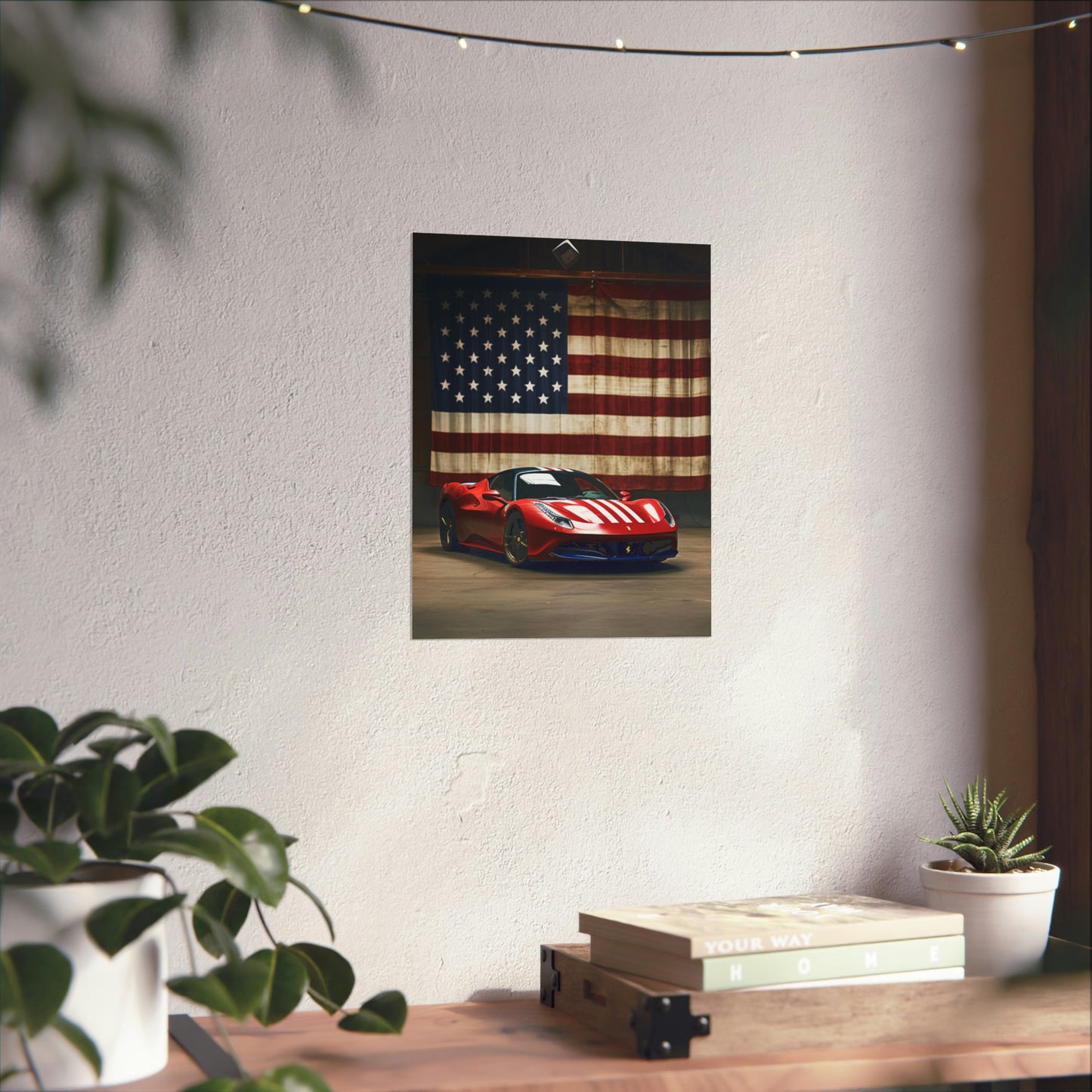 Premium Matte Vertical Posters American Flag Farrari 4