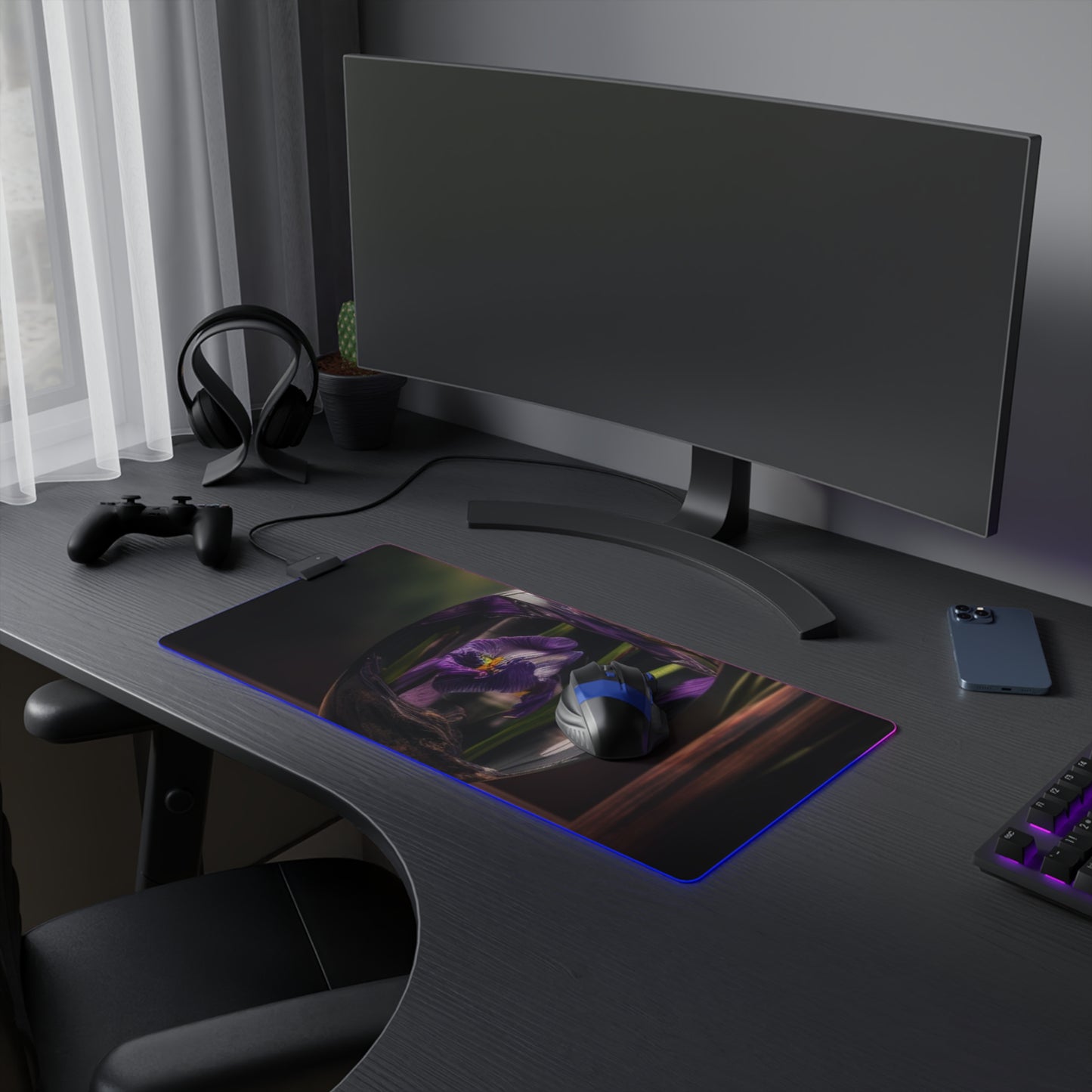 LED Gaming Mouse Pad Purple Iris in a vase 4