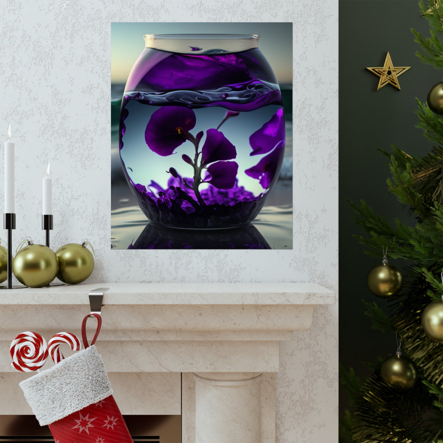 Premium Matte Vertical Posters Purple Sweet pea in a vase 4