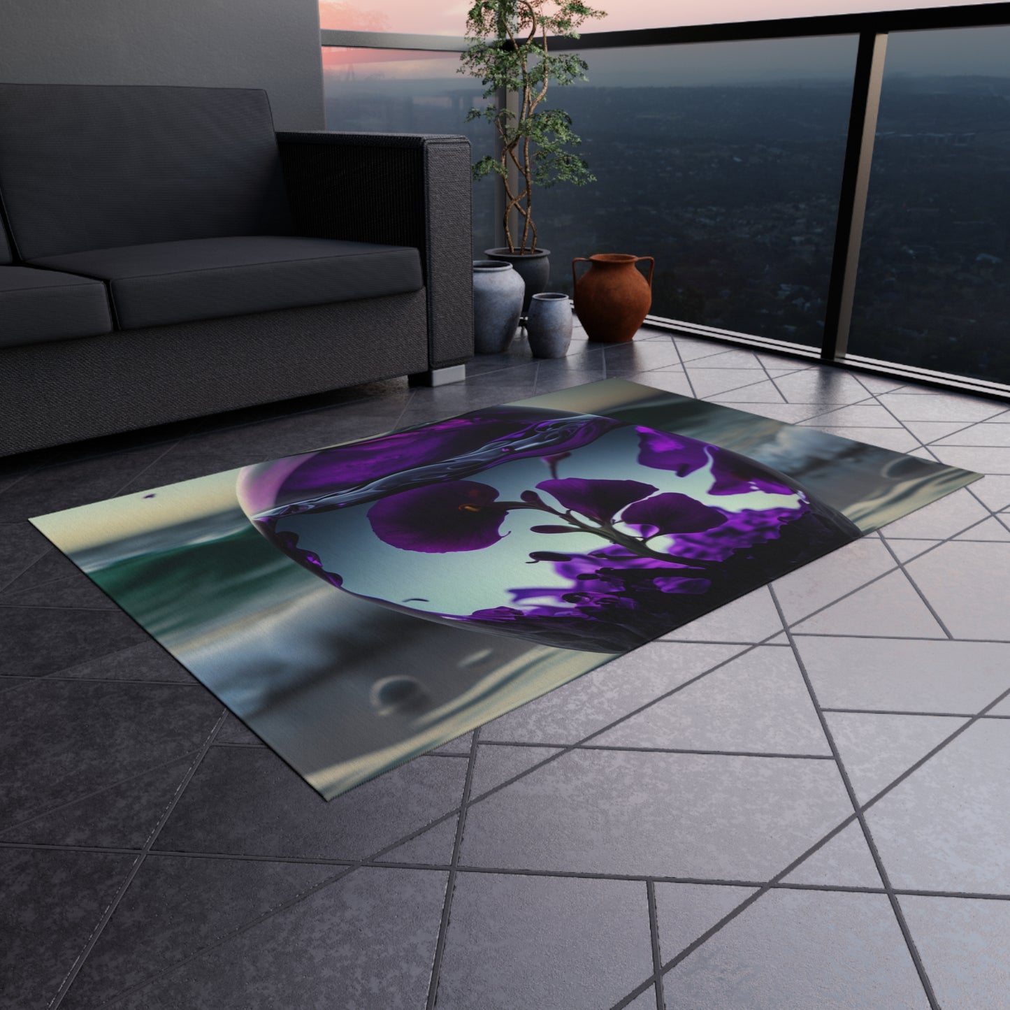 Outdoor Rug  Purple Sweet pea in a vase 4