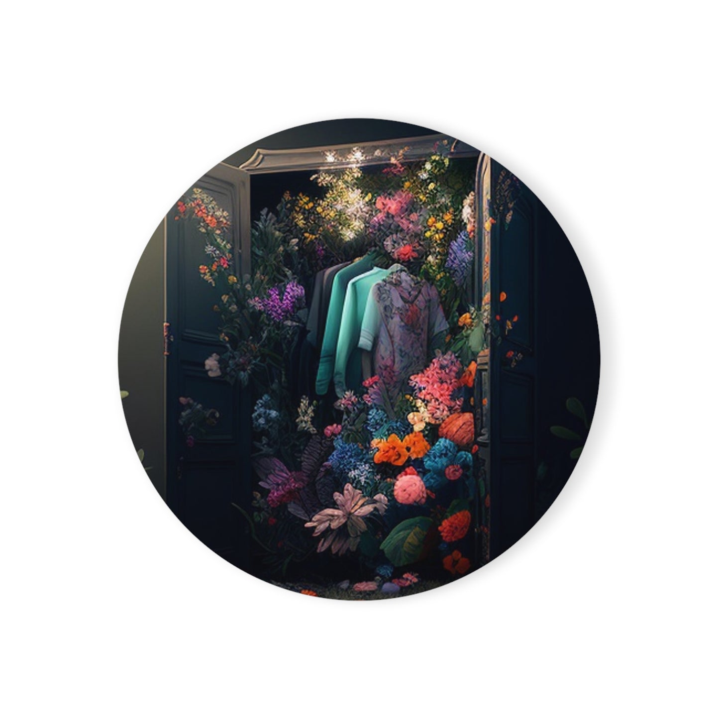 Cork Back Coaster A Wardrobe Surrounded by Flowers 1