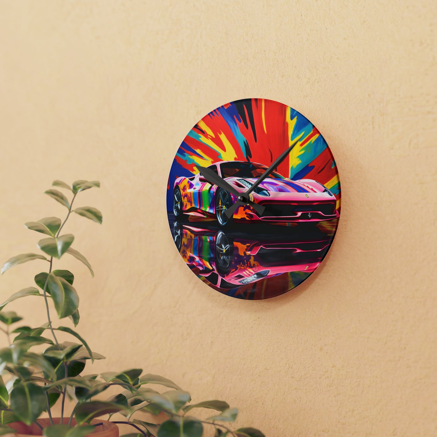 Acrylic Wall Clock Hyper Colorfull Ferrari 3