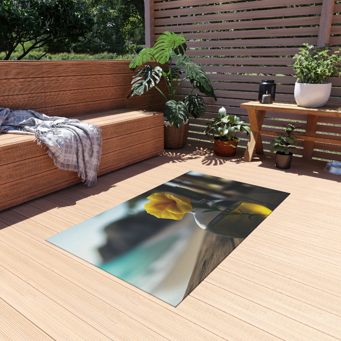 Outdoor Rug  Yellow Hibiscus Wood 3