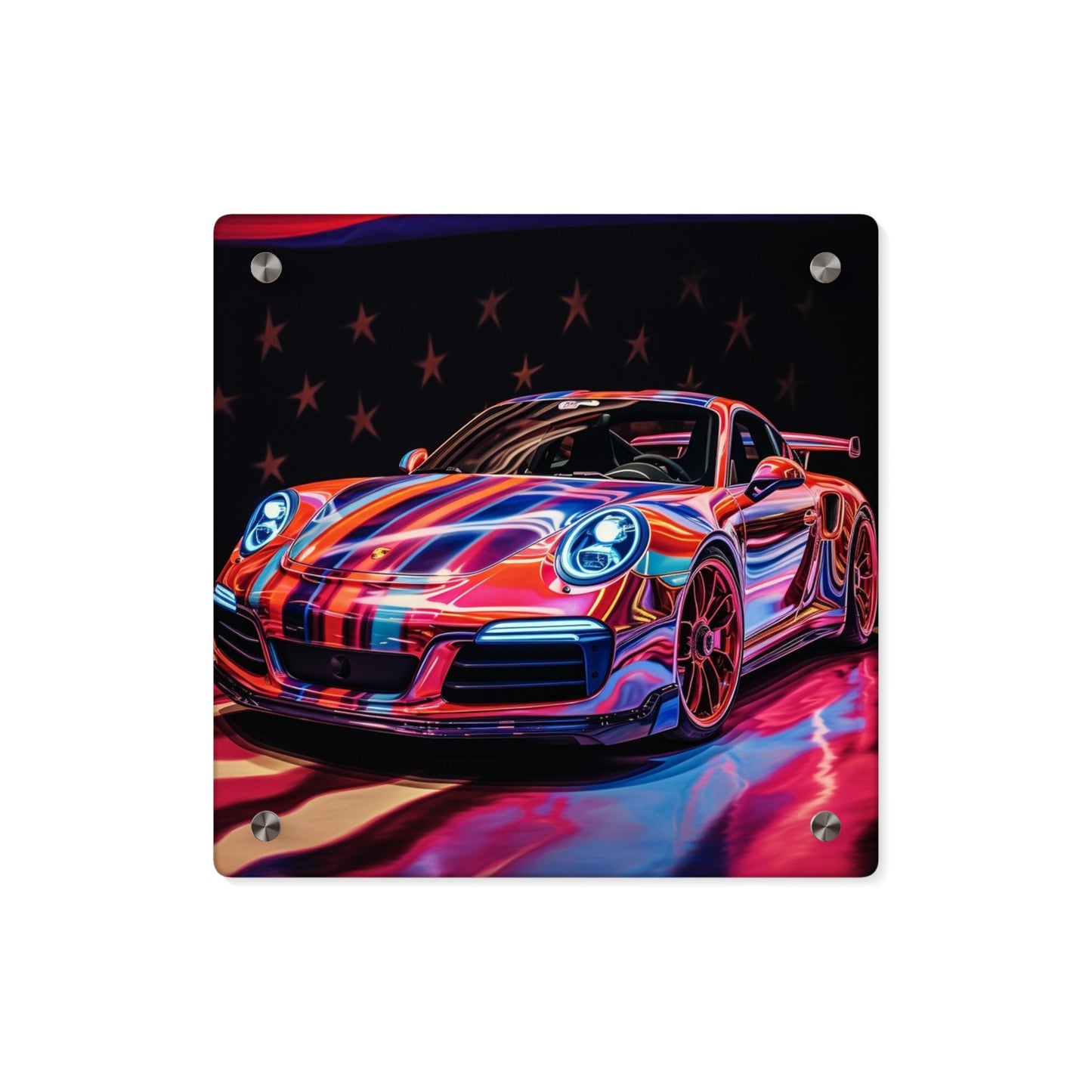 Acrylic Wall Art Panels American Flag Colored Porsche 3