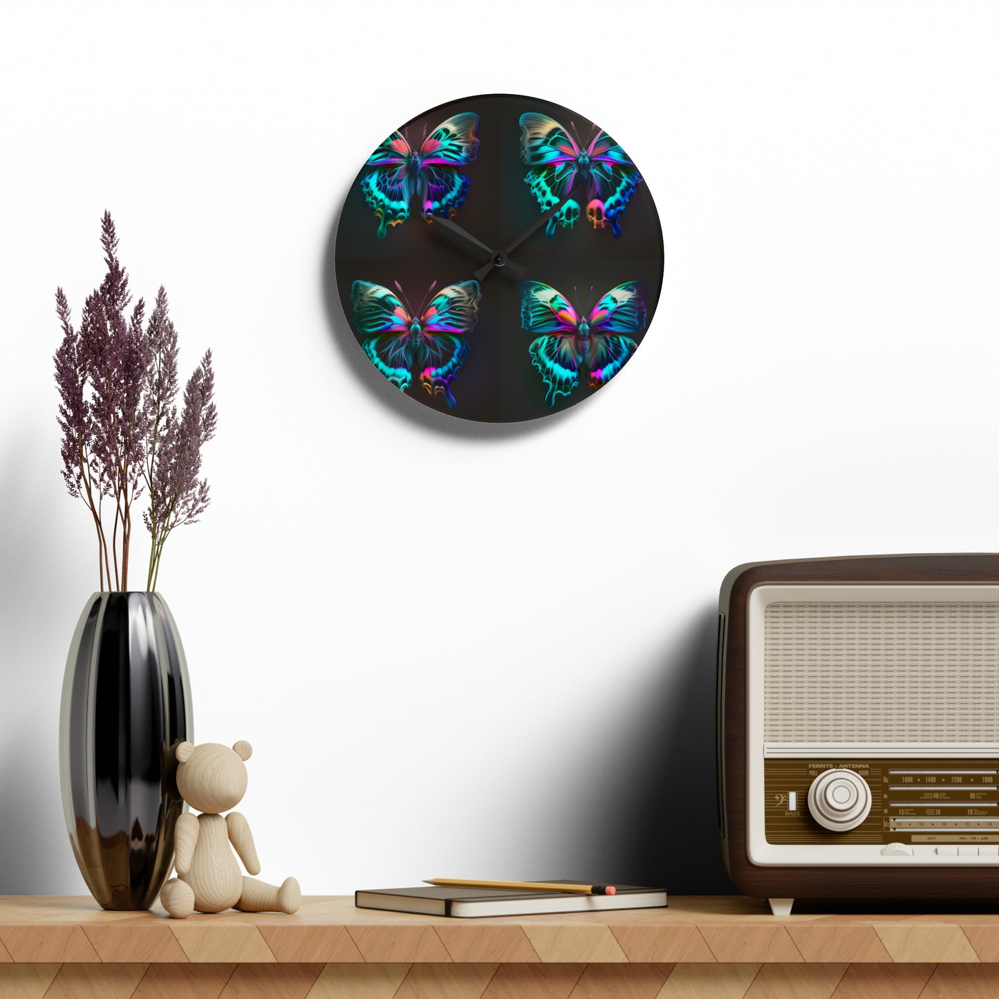 Acrylic Wall Clock Neon Butterfly Fusion 5