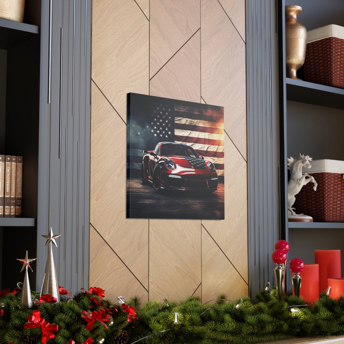 Canvas Gallery Wraps American Flag Background Porsche 2