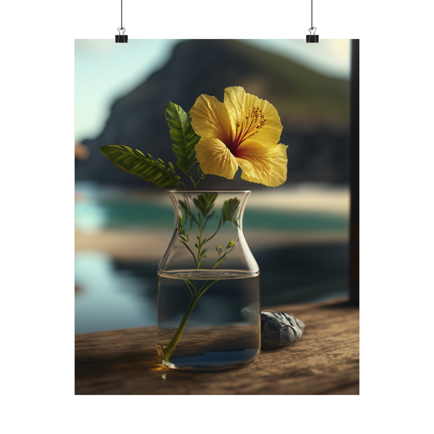 Premium Matte Vertical Posters Yellow Hibiscus Wood 4