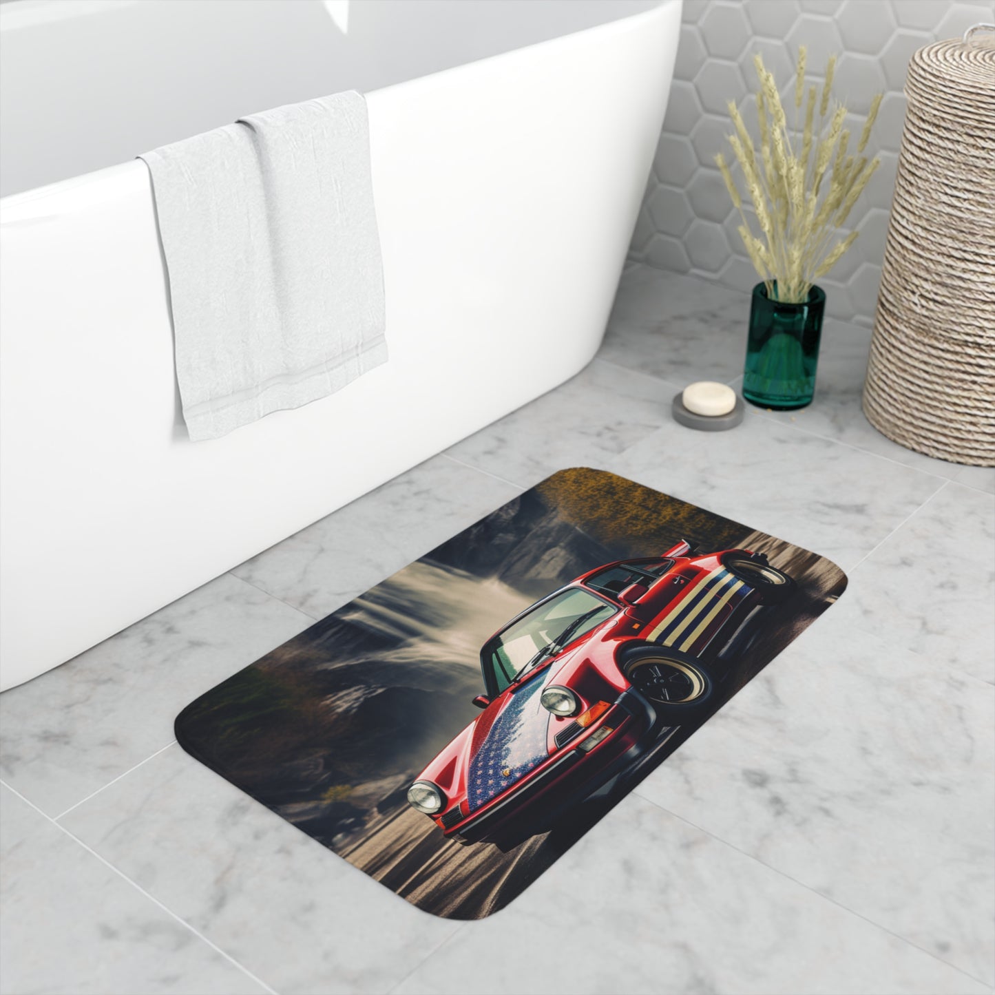 Memory Foam Bath Mat American Flag Porsche Abstract 1