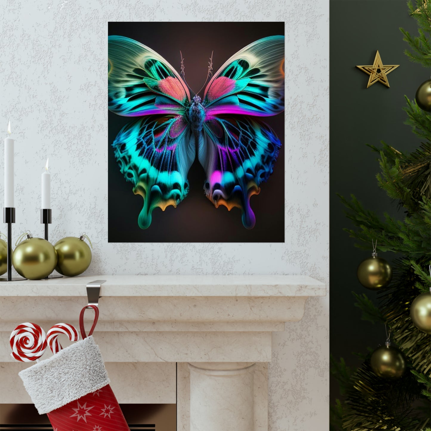 Premium Matte Vertical Posters Neon Butterfly Fusion 1