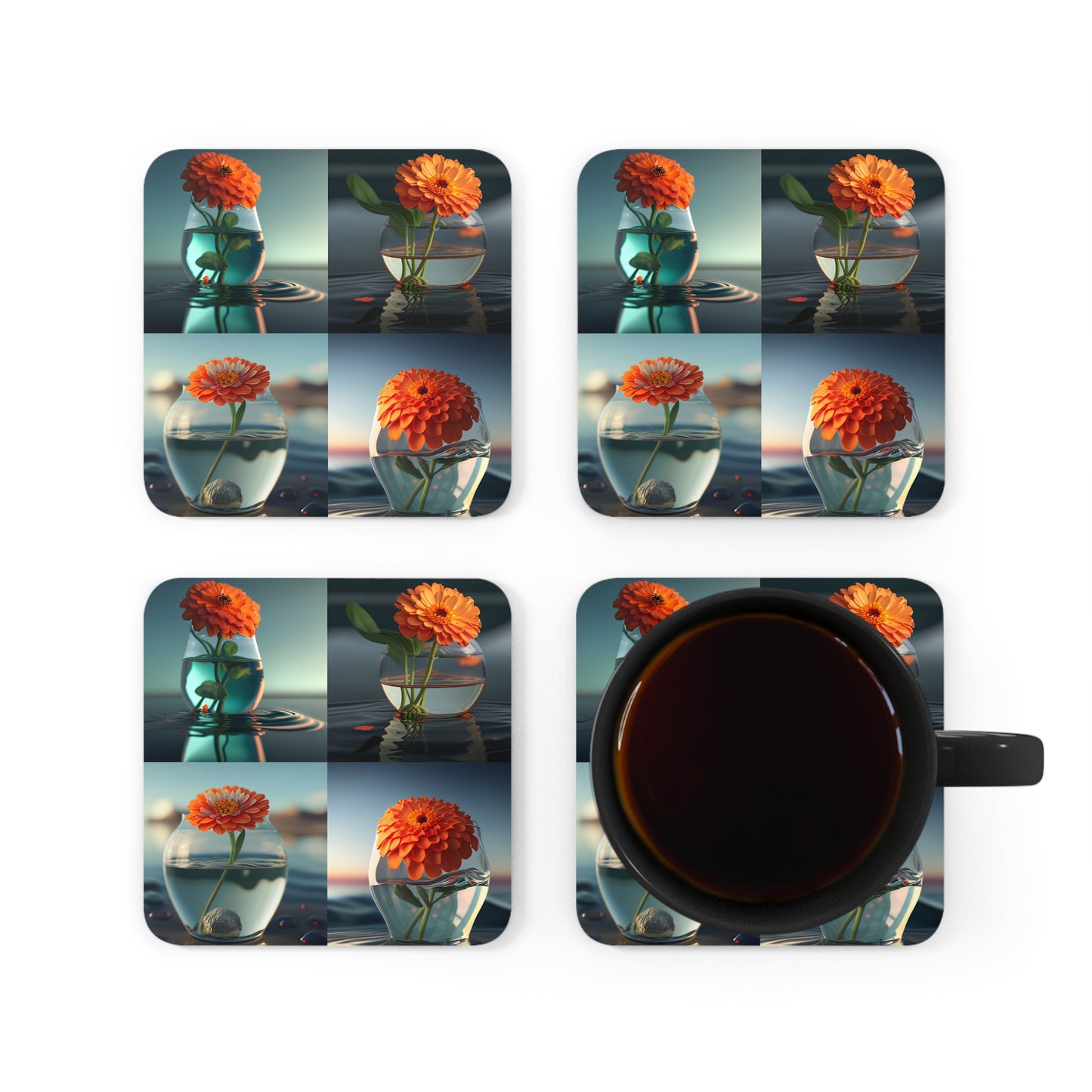 Corkwood Coaster Set Orange Zinnia 5