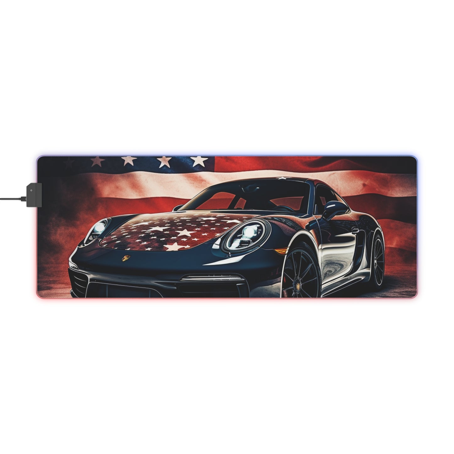 LED Gaming Mouse Pad Abstract American Flag Background Porsche 2