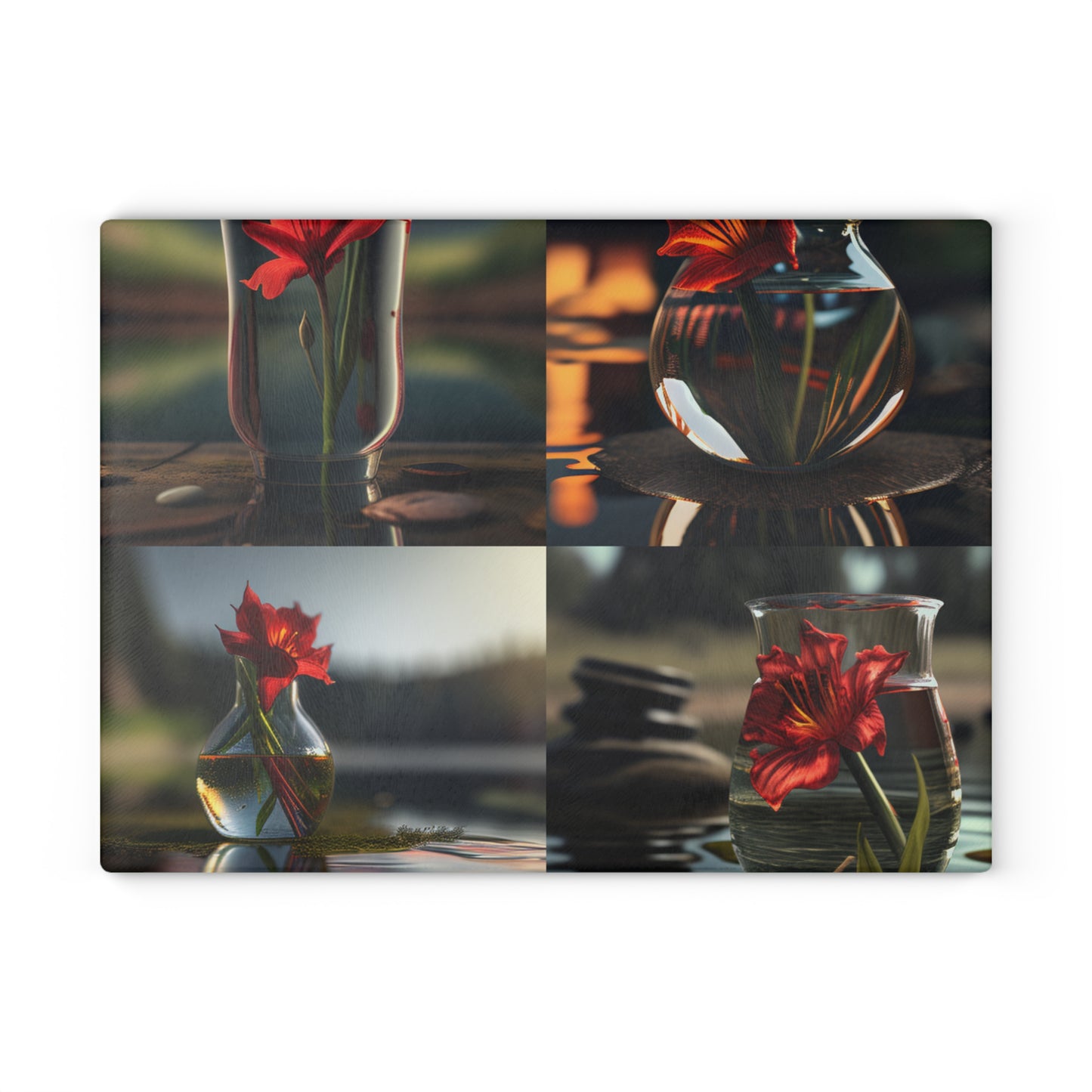 Glass Cutting Board Red Lily in a Glass vase 5