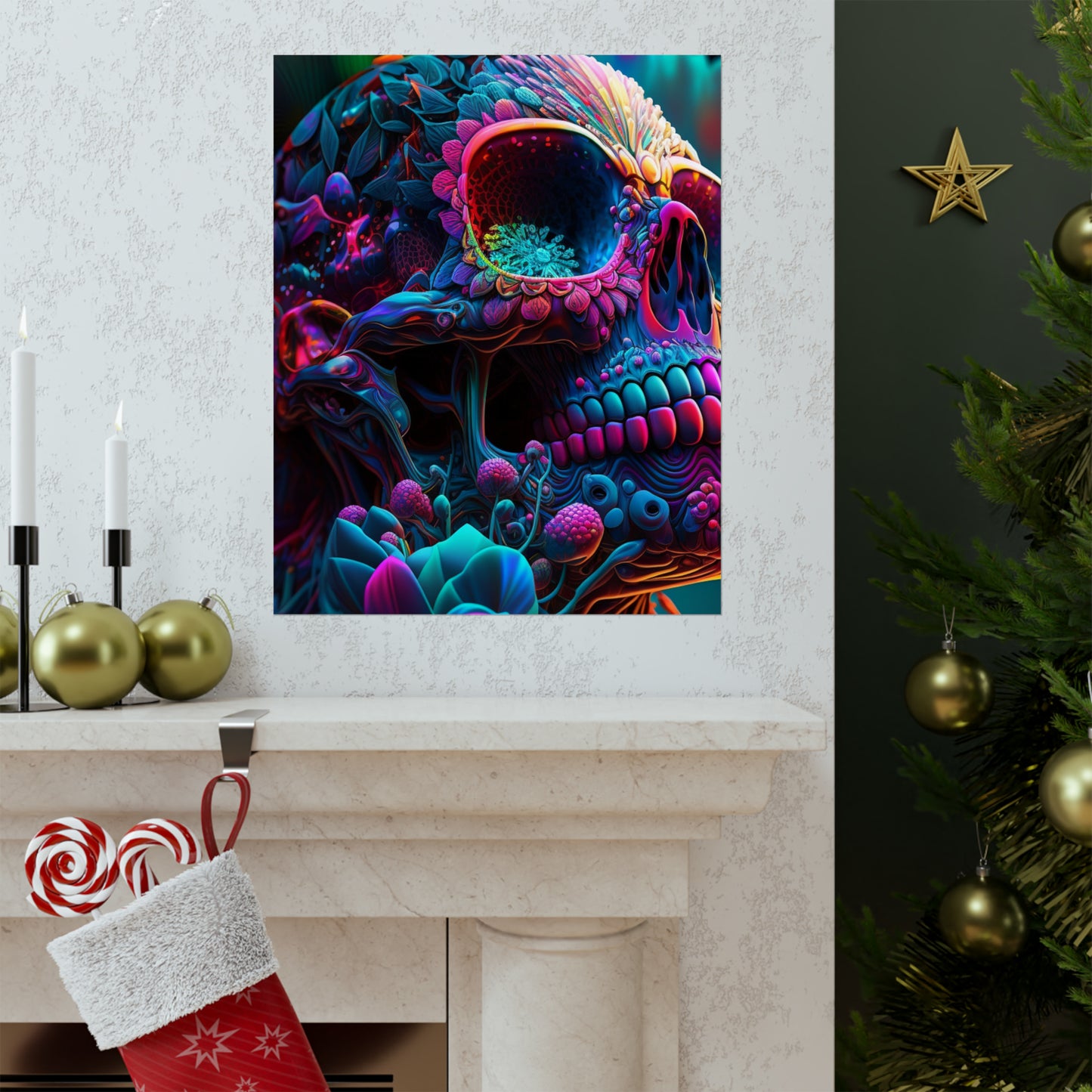 Premium Matte Vertical Posters Florescent Skull Death 3