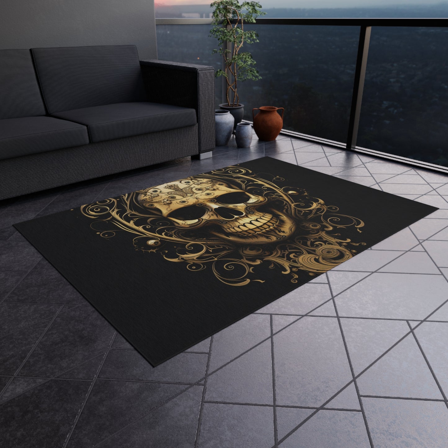 Outdoor Rug  Skull Treble Clef 3