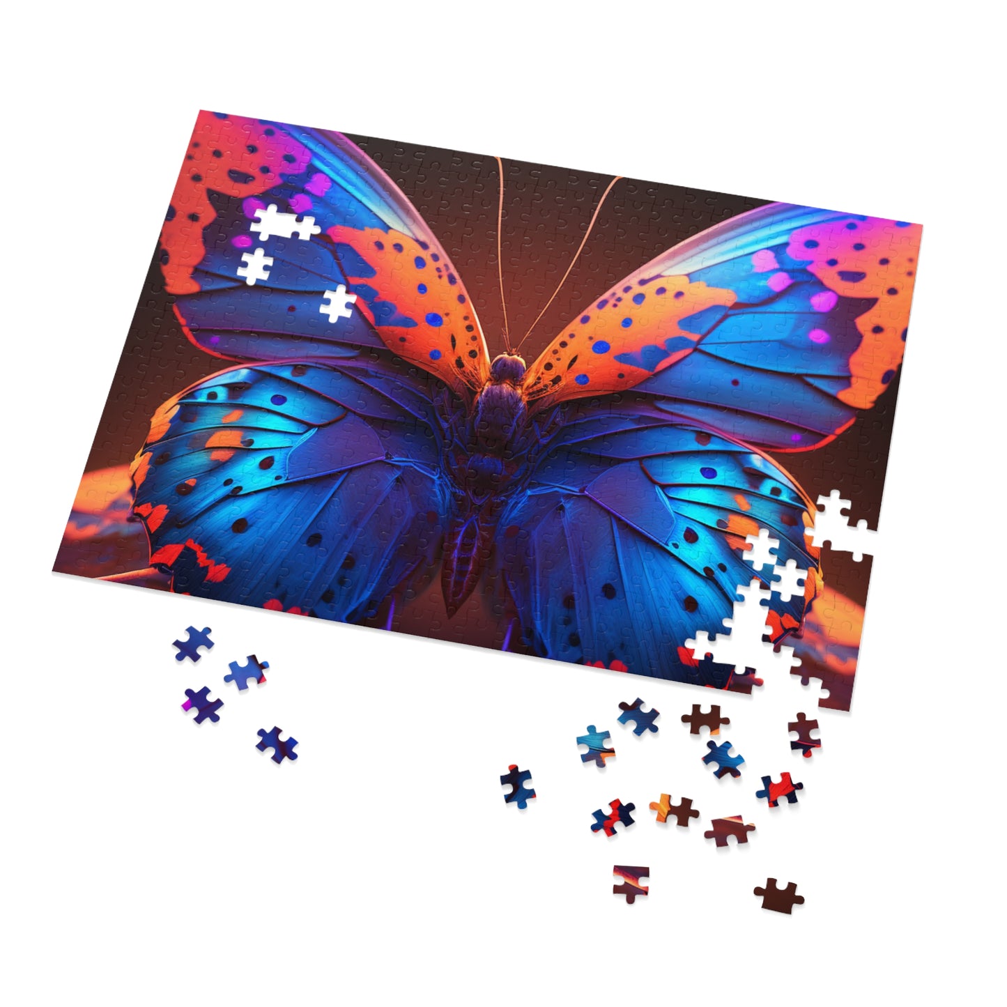 Jigsaw Puzzle (30, 110, 252, 500,1000-Piece) Neon Butterfly Macro 3
