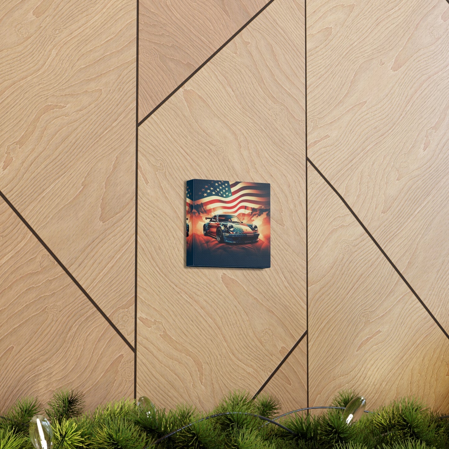 Canvas Gallery Wraps Abstract American Flag Background Porsche 4