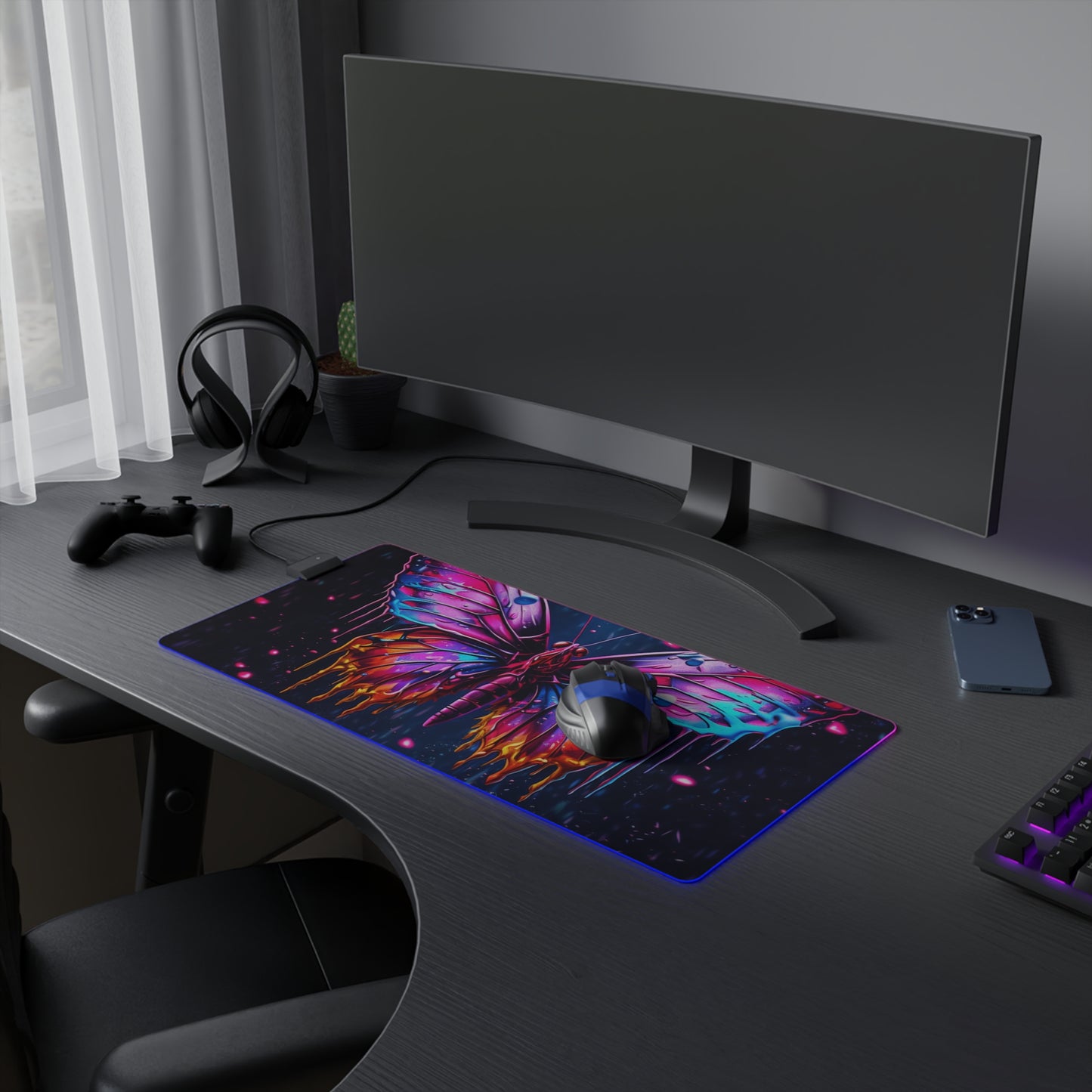 LED Gaming Mouse Pad Pink Butterfly Flair 2