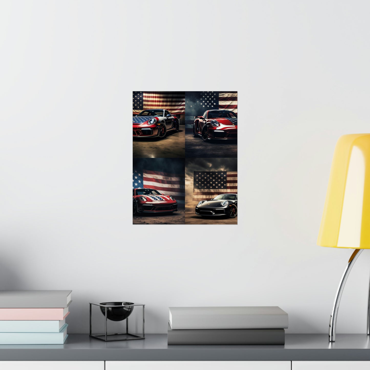 Premium Matte Vertical Posters American Flag Background Porsche 5