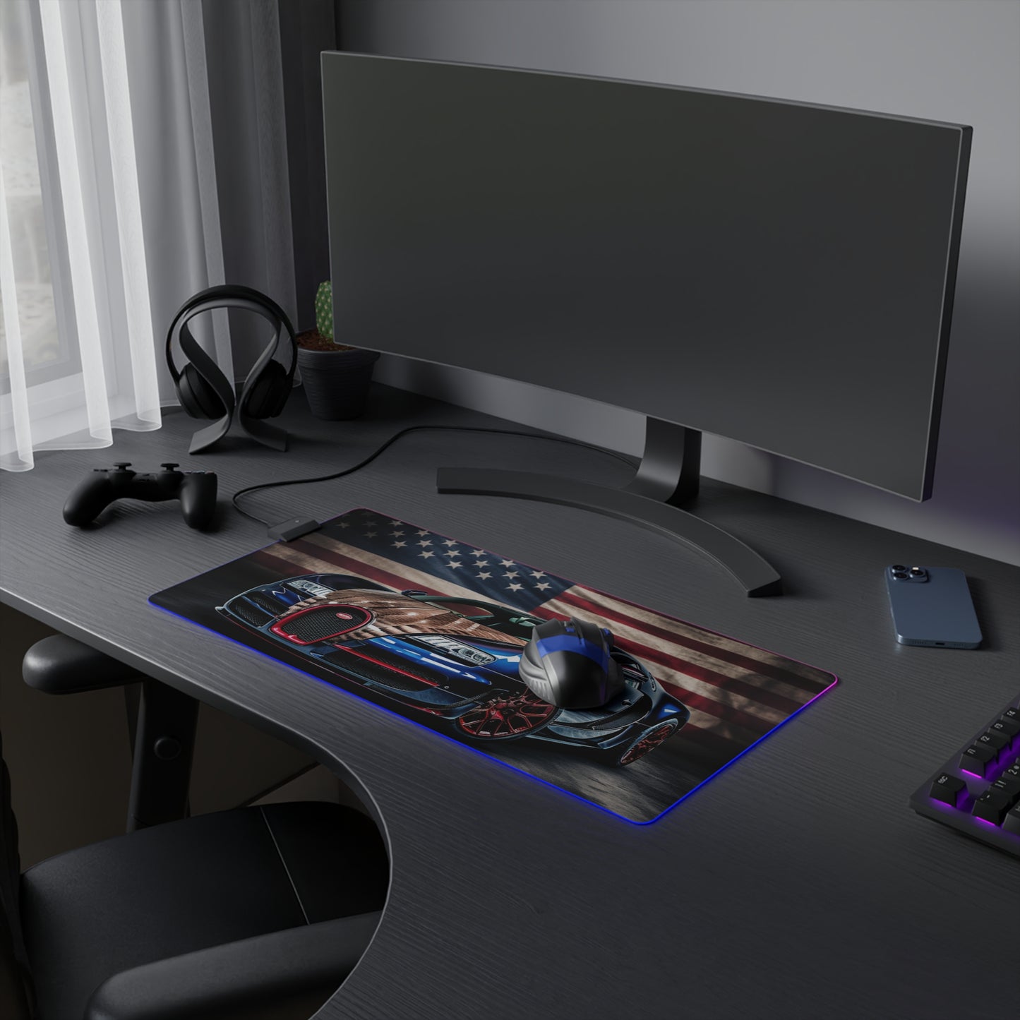 LED Gaming Mouse Pad Bugatti American Flag 4