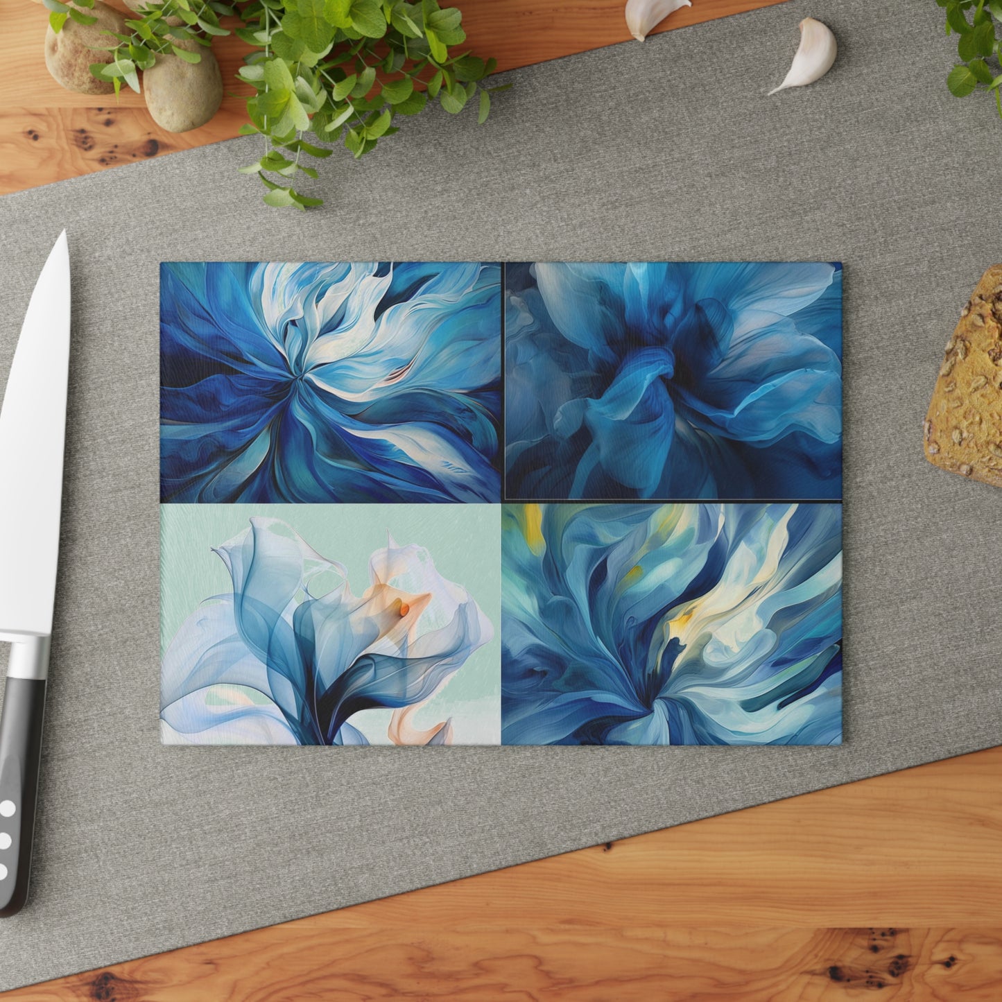 Glass Cutting Board Blue Tluip Abstract 5