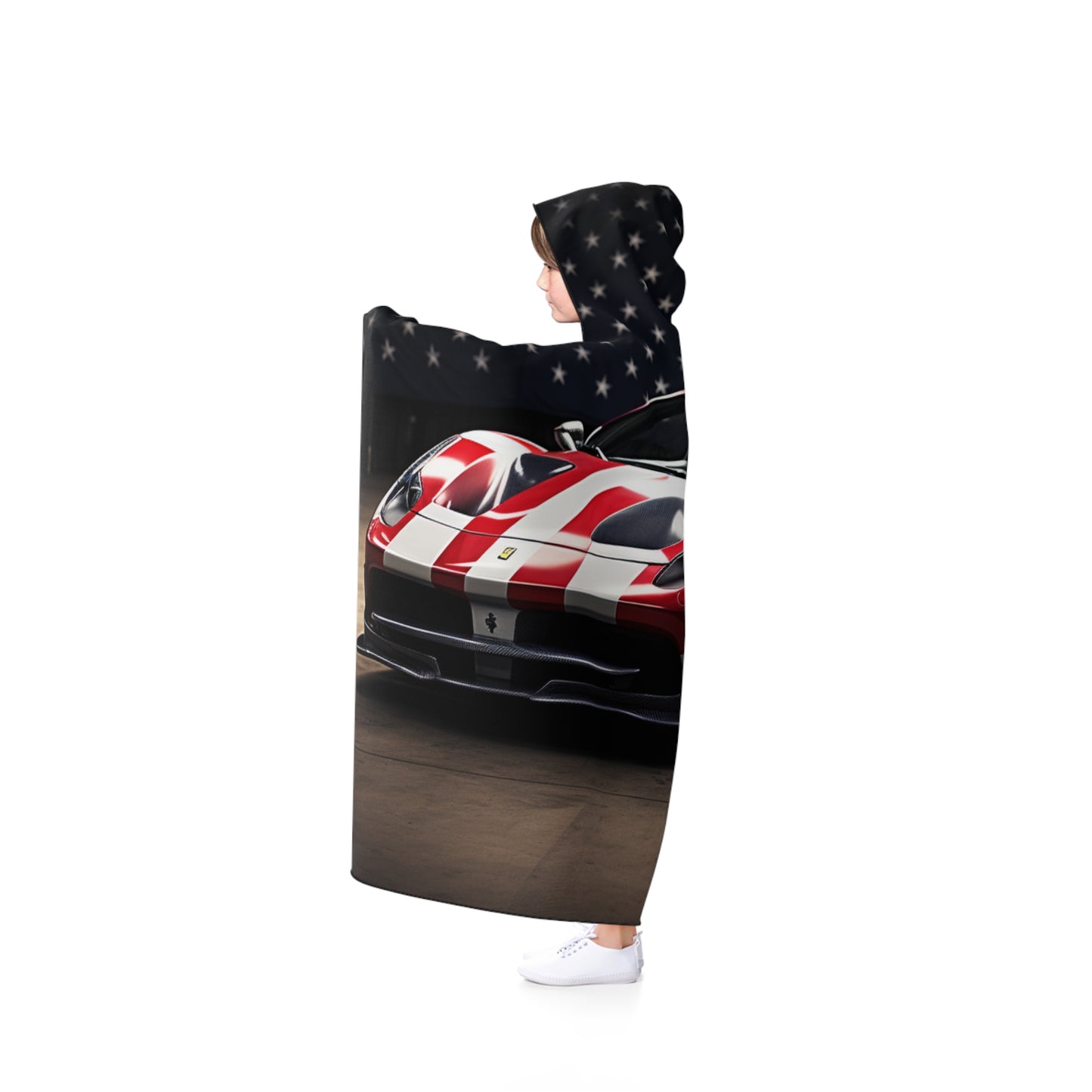 Hooded Blanket American Flag Background Ferrari 2