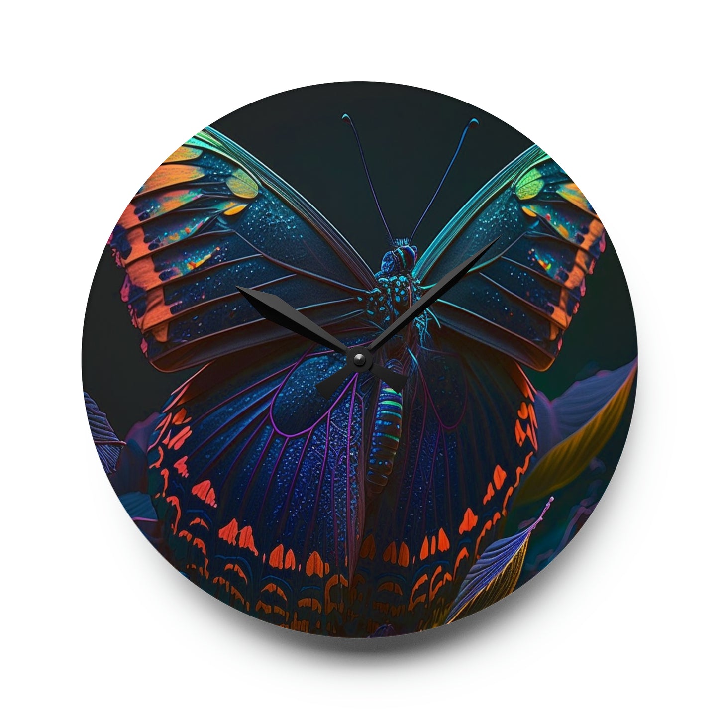 Acrylic Wall Clock Hue Neon Butterfly 3