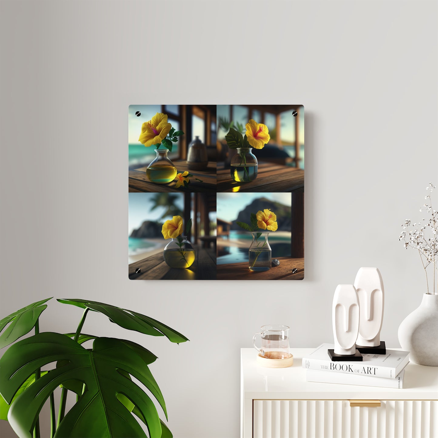 Acrylic Wall Art Panels Yellow Hibiscus Wood 5