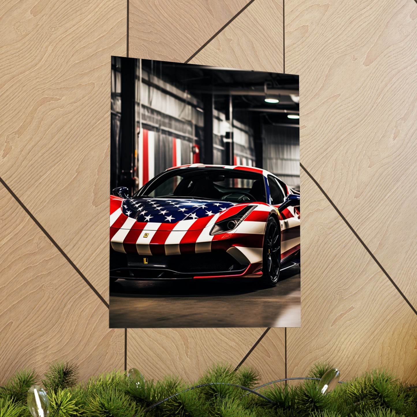 Premium Matte Vertical Posters American Flag Farrari 3