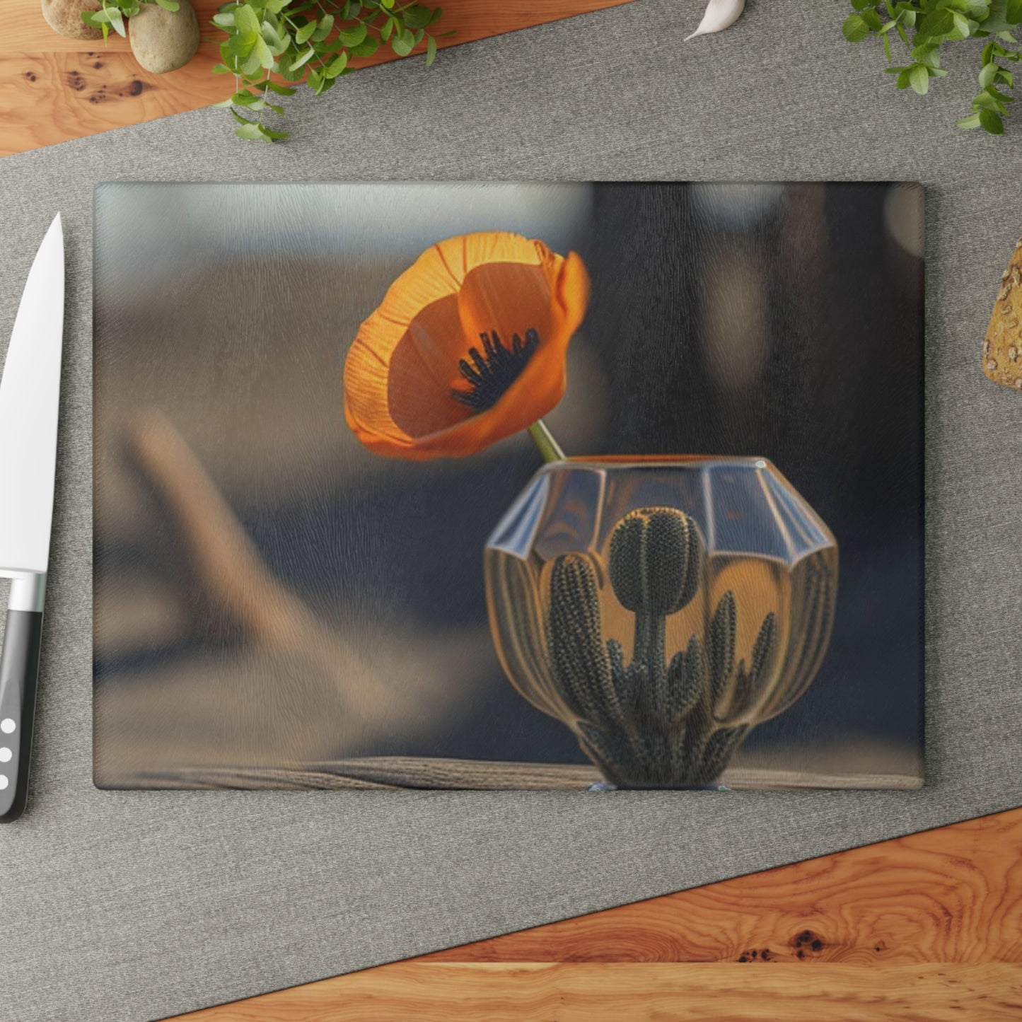 Glass Cutting Board Orange Poppy in a Vase 2