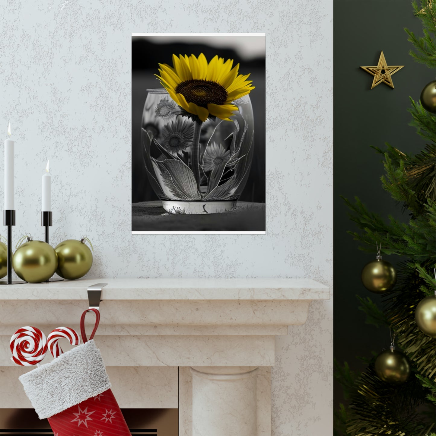 Premium Matte Vertical Posters Yellw Sunflower in a vase 1