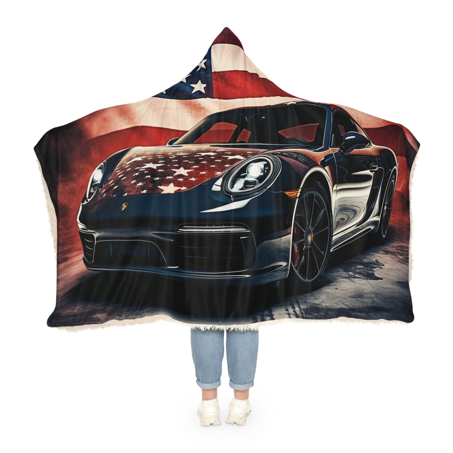 Snuggle Hooded Blanket Abstract American Flag Background Porsche 2