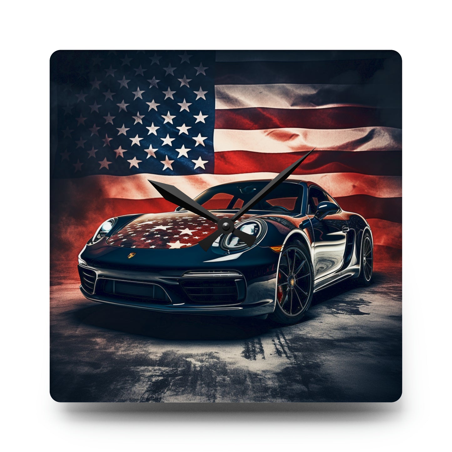 Acrylic Wall Clock Abstract American Flag Background Porsche 2