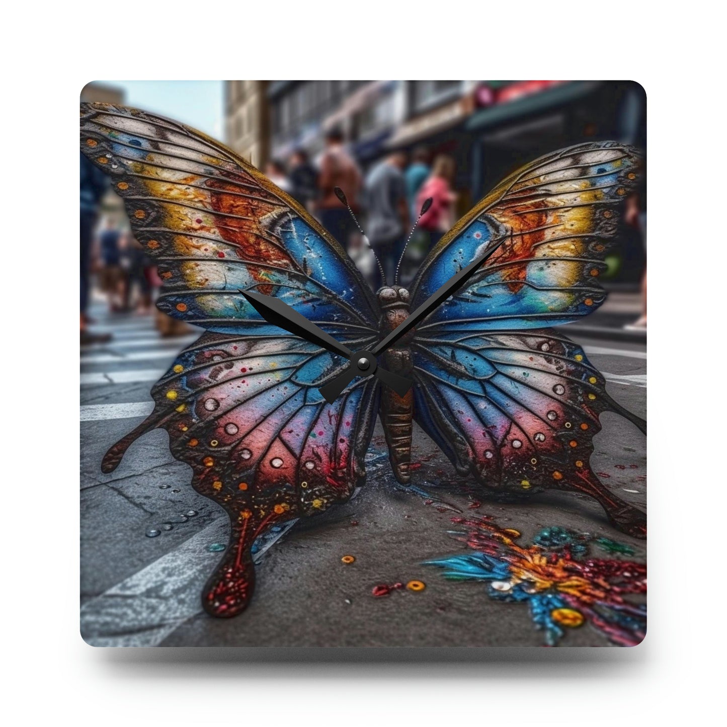 Acrylic Wall Clock Liquid Street Butterfly 4