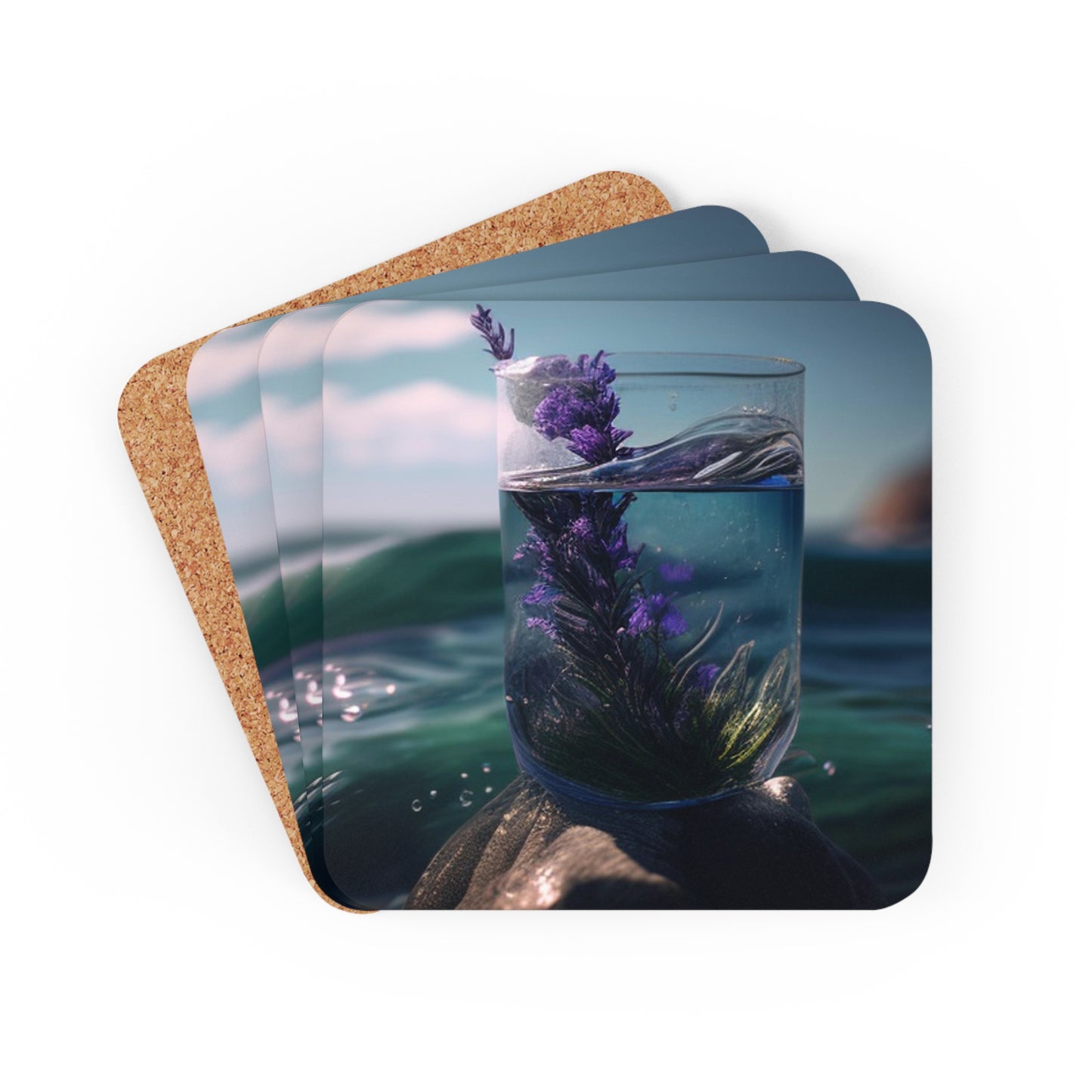 Corkwood Coaster Set Lavender in a vase 2