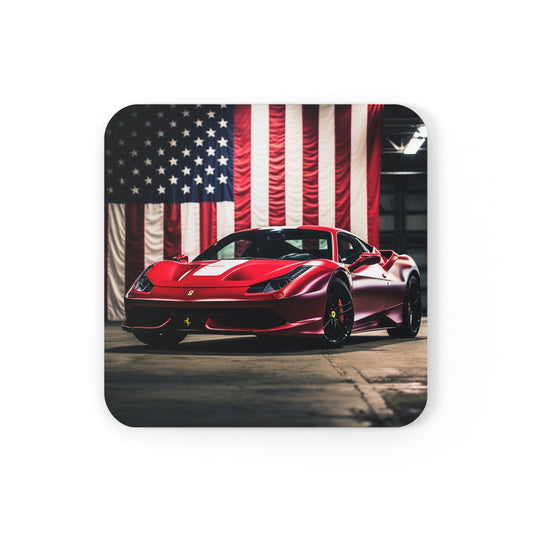 Corkwood Coaster Set American Flag Background Ferrari 3