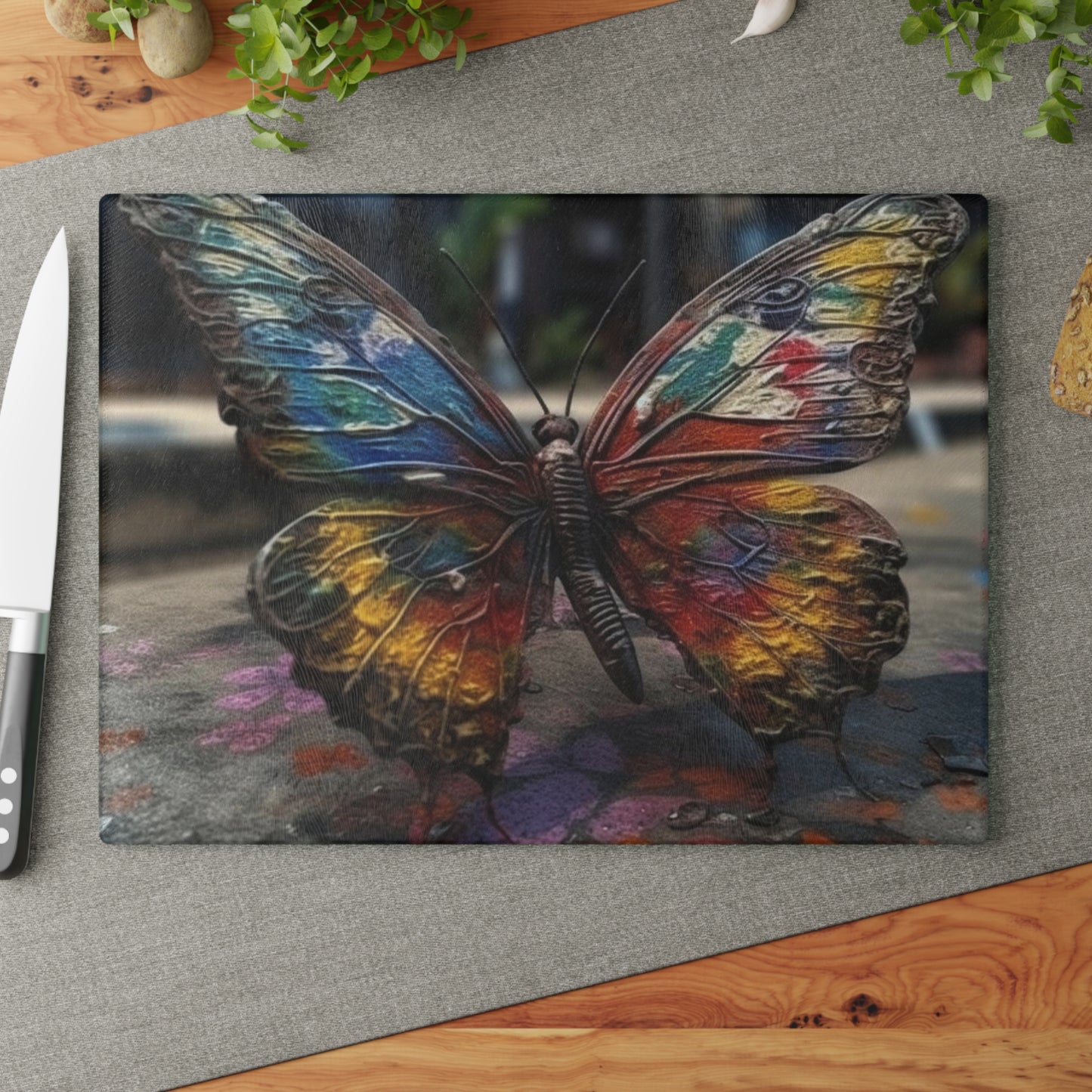 Glass Cutting Board Liquid Street Butterfly 3