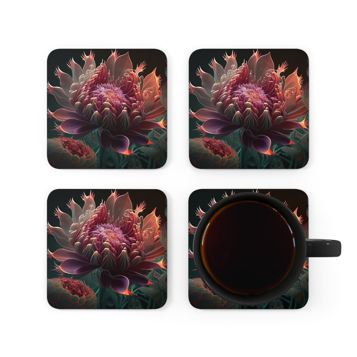 Corkwood Coaster Set Flower Arangment 1