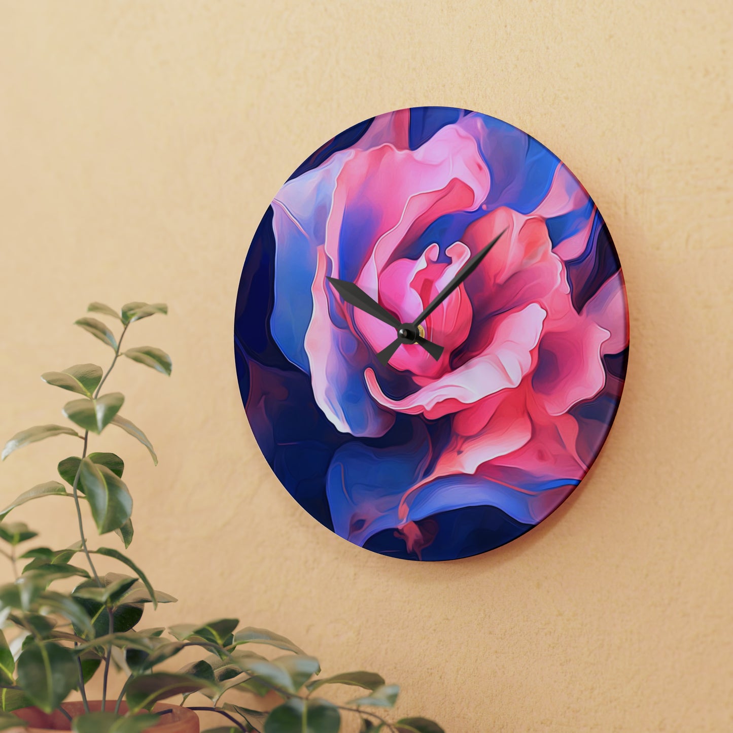 Acrylic Wall Clock Pink & Blue Tulip Rose 1