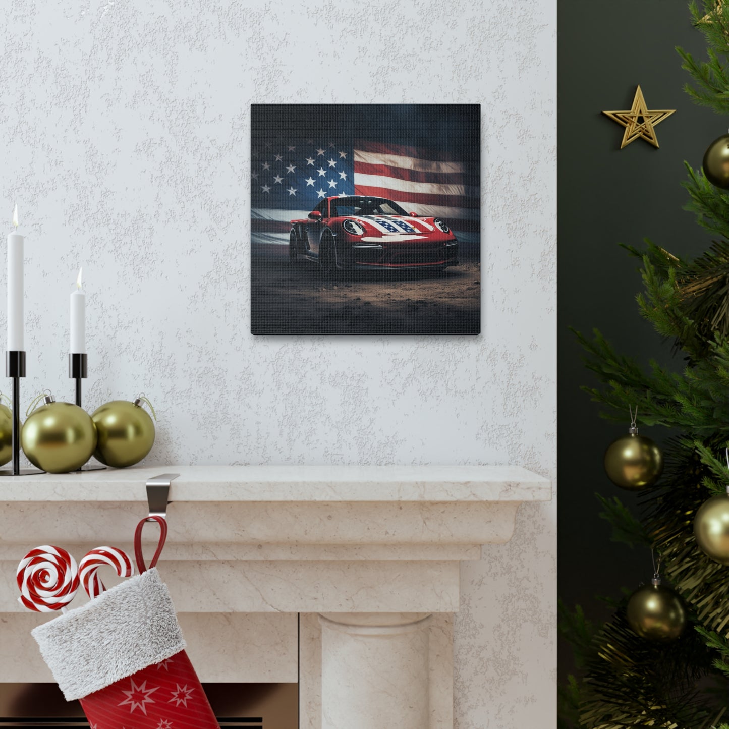 Canvas Gallery Wraps American Flag Background Porsche 3