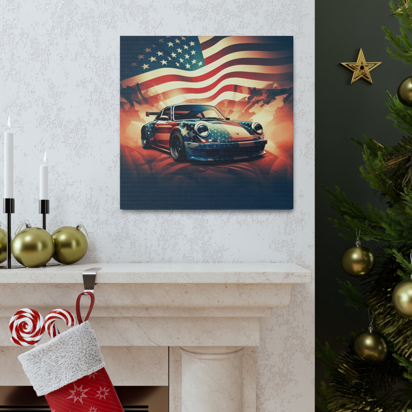 Canvas Gallery Wraps Abstract American Flag Background Porsche 4